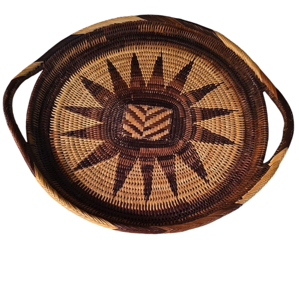 Vintage Hand Woven Papua New Guinea Tray Wall Hanging Basket 19.5"x16.5"x2.5"